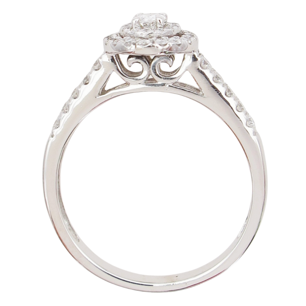Half Carat Oval Halo Diamond Engagement Ring White Gold Profile