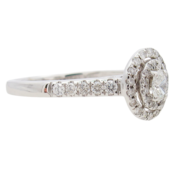 Half Carat Oval Halo Diamond Engagement Ring White Gold Side