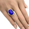 Lapis Lazuli Ring with Diamond Accents 14K Gold worn