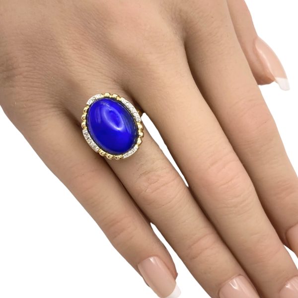Lapis Lazuli Ring with Diamond Accents 14K Gold worn