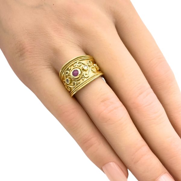 Le Vian Ruby Wide Band Ring 18K Gold worn