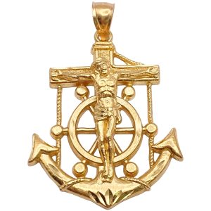Mariners Cross Crucifix Pendant 14K Gold