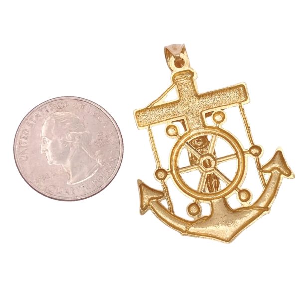 Mariners Cross Crucifix Pendant 14K Gold back