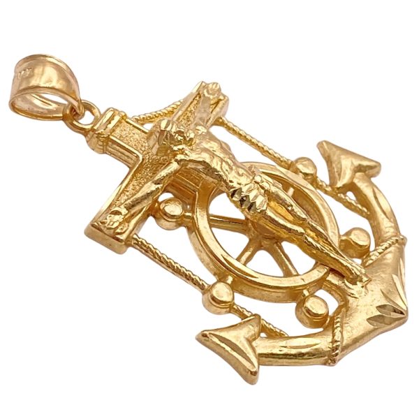Mariners Cross Crucifix Pendant 14K Gold side