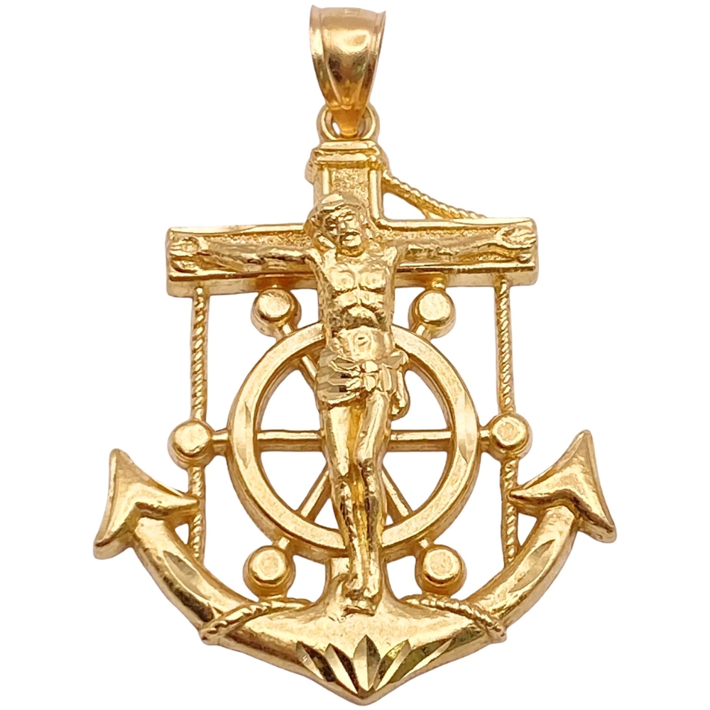 Mariners Cross Crucifix Pendant 14K Gold