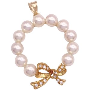 Mikimoto Cultured Pearl Pendant with Diamond Bow Gold