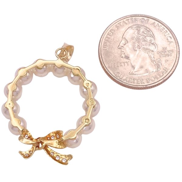 Mikimoto Cultured Pearl Pendant with Diamond Bow Gold back