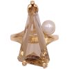 Modernist Smoky Quartz Ring with Cultured Pearl Accent 14K Gold