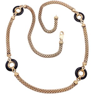 Onyx Woven Box Necklace 14K Gold 24 Length