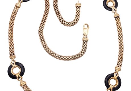Onyx Woven Box Necklace 14K Gold 24 Length