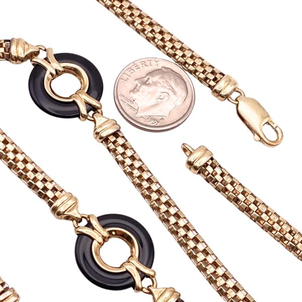 Onyx Woven Box Necklace 14K Gold 24 Length close up and size