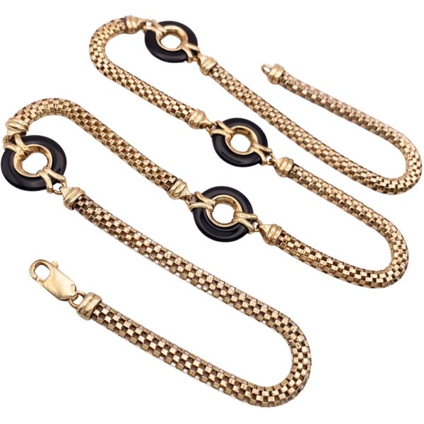 Onyx Woven Box Necklace 14K Gold 24 Length full