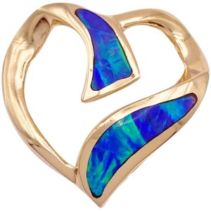 Opal Inlay Floating Heart Pendant 14K Gold