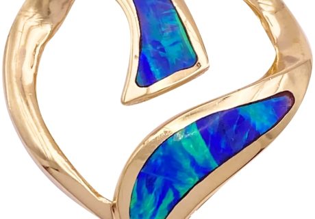 Opal Inlay Floating Heart Pendant 14K Gold