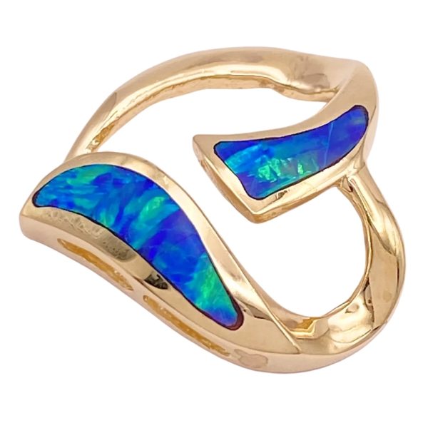 Opal Inlay Floating Heart Pendant 14K Gold side