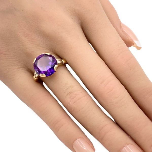 Retro 8.78ct Lab Purple Sapphire Ring 14K Gold worn
