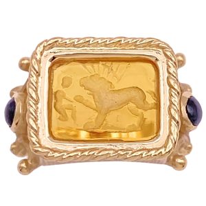 Tagliamonte Intaglio Ring with Sapphire Cabochon Accents 14K Gold