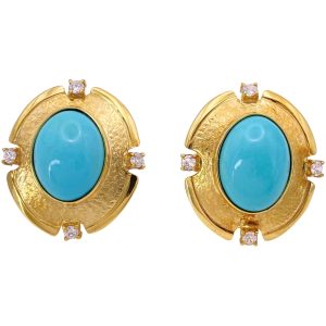 Turquoise Statement Earrings 14K Gold