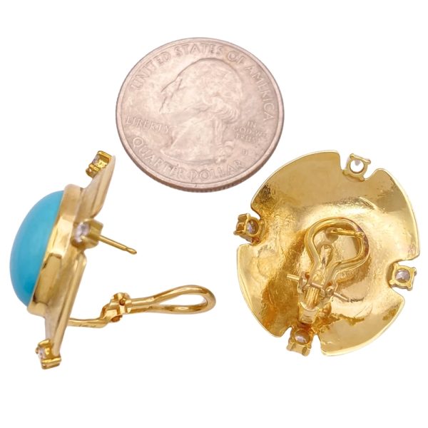 Turquoise Statement Earrings 14K Gold side and back