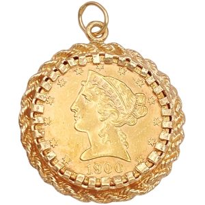 US 1900 Liberty Head Half Eagle Gold Coin Pendant in 14K Gold Frame