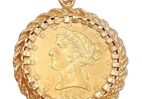 US 1900 Liberty Head Half Eagle Gold Coin Pendant in 14K Gold Frame