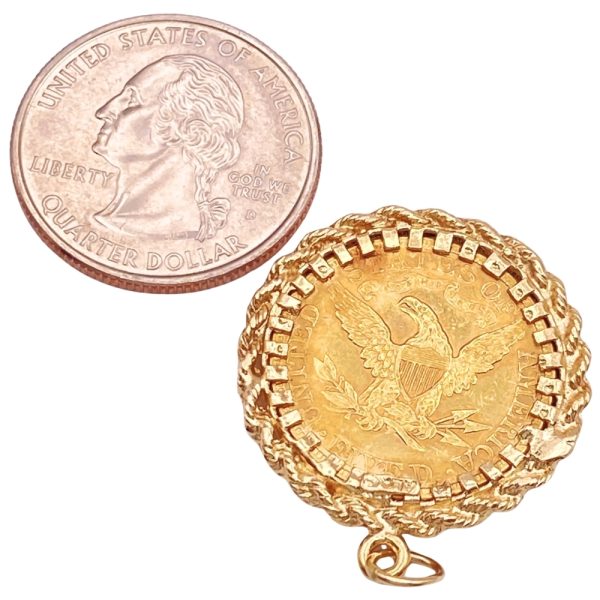 US 1900 Liberty Head Half Eagle Gold Coin Pendant in 14K Gold Frame back