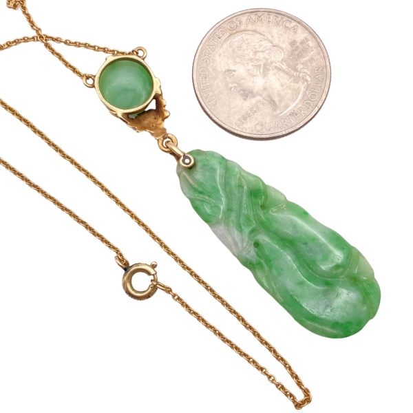 Victorian Apple Green Jade Necklace 14K Gold back