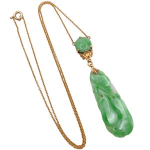 Victorian Apple Green Jade Necklace 14K Gold full