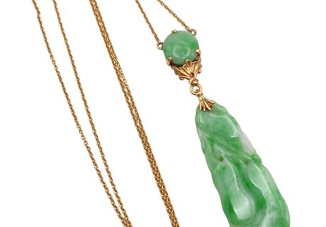 Victorian Apple Green Jade Necklace 14K Gold full