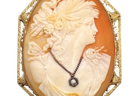 Victorian Cameo Pendant with Diamond Habille 14K Gold