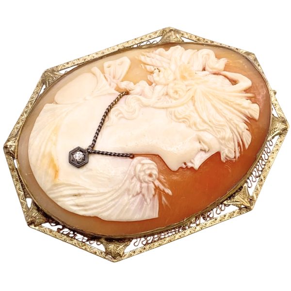 Victorian Cameo Pendant with Diamond Habille 14K Gold side