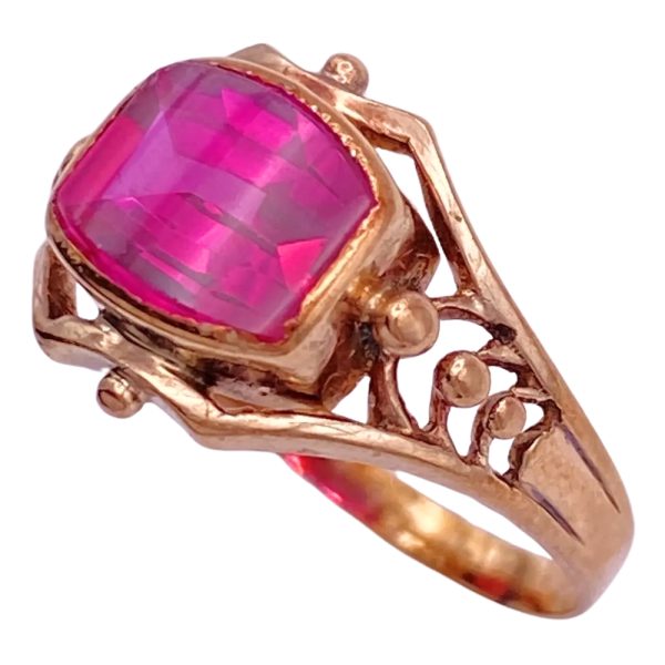 Victorian Era Lab Ruby Ring 10K Rose Gold side