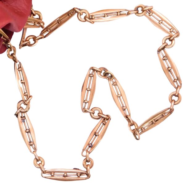 Victorian Muff Guard Necklace 14K Rose Gold 71 Length links