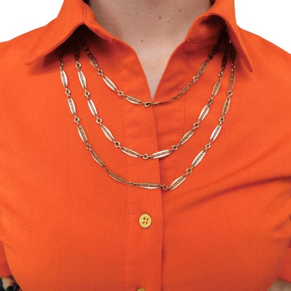 Victorian Muff Guard Necklace 14K Rose Gold 71 Length worn triple wrapped