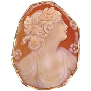 Victorian Revival Carved Cameo Pendant Brooch 14K Gold