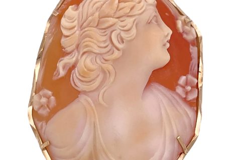 Victorian Revival Carved Cameo Pendant Brooch 14K Gold