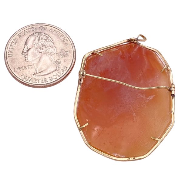 Victorian Revival Carved Cameo Pendant Brooch 14K Gold back