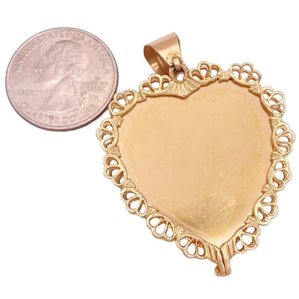 Vintage Cultured Pearl Heart Pendant 14K Gold back