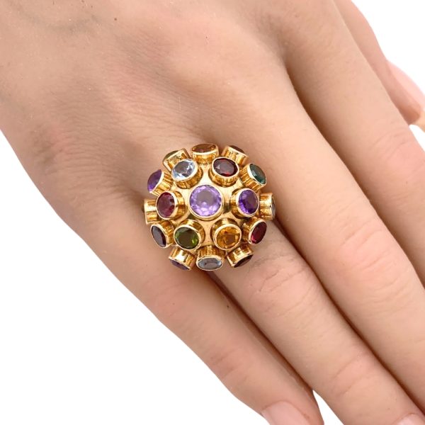 Vintage Gemstone Sputnik Ring 14K Gold worn