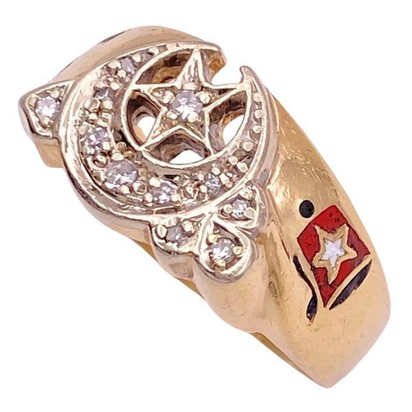Vintage Shriners Ring with Diamond & Enamel Accents 14K Gold side