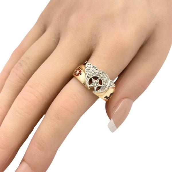 Vintage Shriners Ring with Diamond & Enamel Accents 14K Gold worn