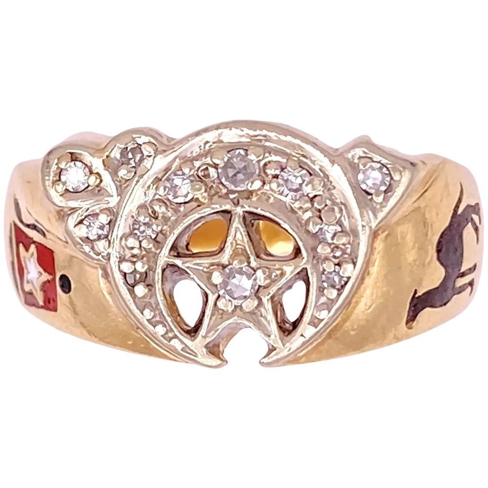 Vintage Shriners Ring with Diamond & Enamel Accents 14K Gold