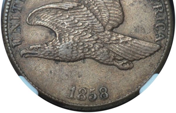 1858 Flying Eagle Cent Large Letters AU NGC - Double Die Obverse