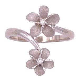 0.06ctw Diamond Plumeria Flower Ring 14K White Gold