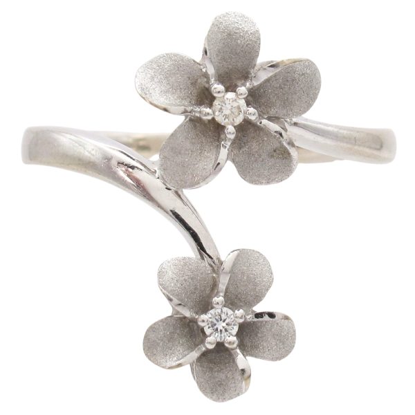 0.06ctw Diamond Plumeria Flower Ring 14K White Gold front