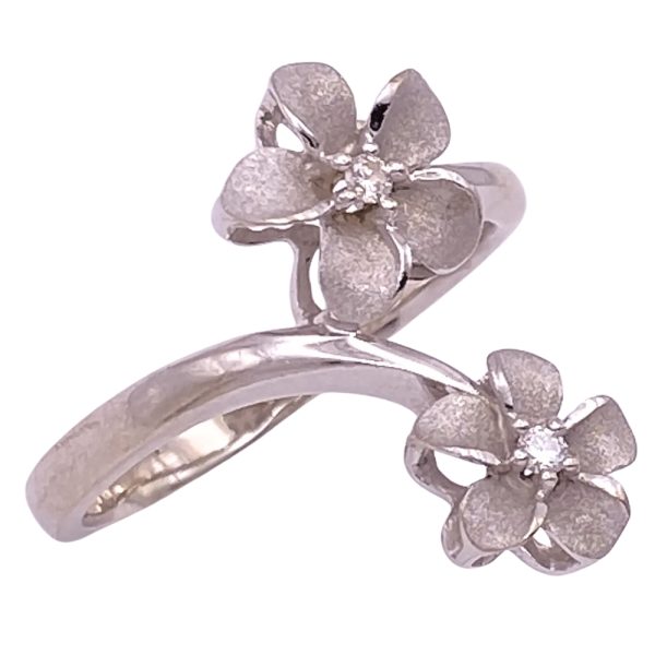 0.06ctw Diamond Plumeria Flower Ring 14K White Gold side