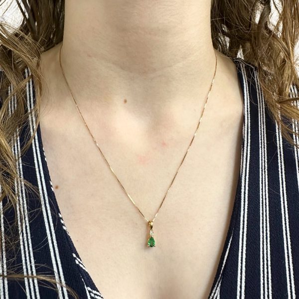 0.43ctw Natural Emerald Necklace 14K Gold worn