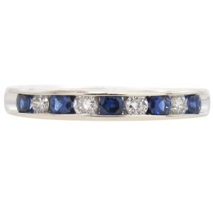 0.64ctw Diamond & Sapphire Band Ring 14K White Gold