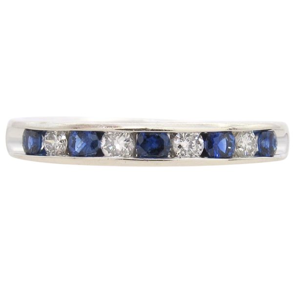 0.64ctw Diamond & Sapphire Band Ring 14K White Gold