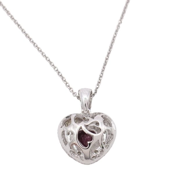 0.71ctw Ruby Heart Necklace with Diamond Halo 14K Gold back